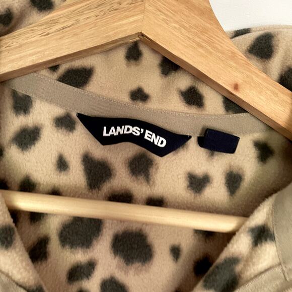 Lands' End Cheetah print tan black women's size L T quarter zip sweater fleece - Picture 3 of 8